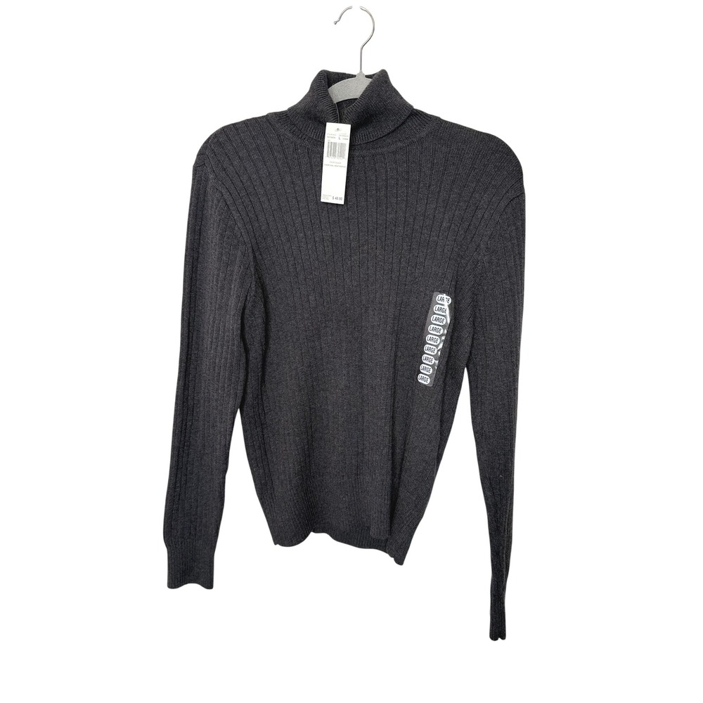 Pria Turtleneck Sweater Charcoal Heather Grey Ribbed Cotton Classic Large